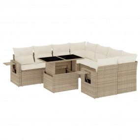 Garden Sofa Set Beige PE Rattan Large Adjustable Armres...