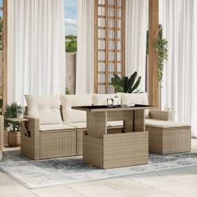 Garden Sofa Set Beige PE rattan Large Adjustable Armres...