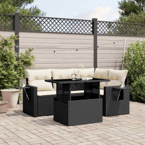 Garden Sofa Set Black PE rattan Medium Adjustable Armre...