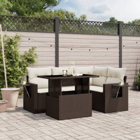 Garden Sofa Set Brown PE rattan, powder-coated steel, t...