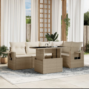 Garden Sofa Set Beige PE Rattan, Powder-Coated Steel, T...