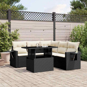 Garden Sofa Set Black PE rattan, powder-coated steel, t...