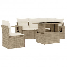 Garden Sofa Set Beige PE rattan, powder-coated steel, t...