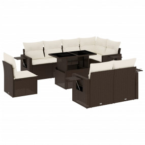 Garden Sofa Set Brown PE rattan Large Adjustable Armres...