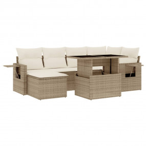 Garden Sofa Set Beige PE rattan, powder-coated steel, t...