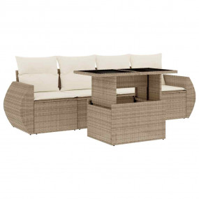 Garden Sofa Set Beige PE Rattan Medium UV-Resistant Mat...