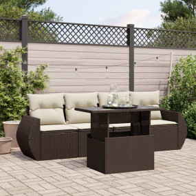 Garden Sofa Set Brown PE Rattan, Powder-coated steel, T...