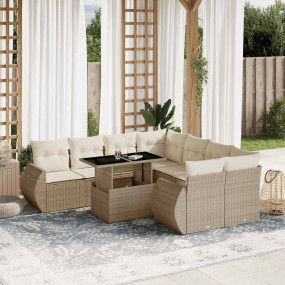 Garden Sofa Set Beige PE rattan, powder-coated steel, t...