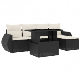 Garden Sofa Set Black with Cream White Cushions