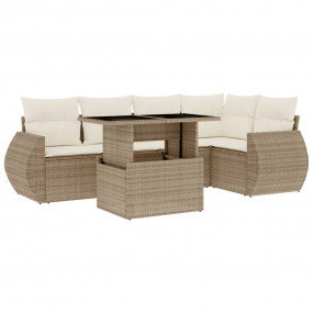 Garden Sofa Set Beige PE rattan, powder-coated steel, t...