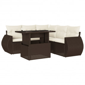 Garden Sofa Set Brown PE rattan 6 Piece Set Modular