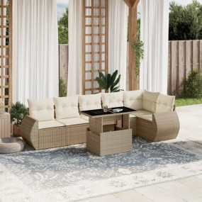 Garden Sofa Set Beige PE rattan Large Adjustable Armres...