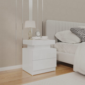 Bedside Cabinet High Gloss White Engineered Wood Bedsid...