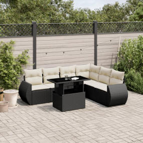 Garden Sofa Set Black PE rattan, powder-coated steel, t...
