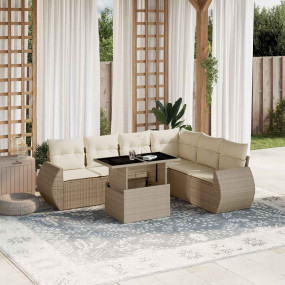 Garden Sofa Set Beige PE Rattan 7 Piece Modular Garden ...