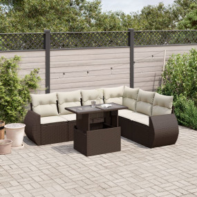 Garden Sofa Set Brown and Cream White PE Rattan Modular