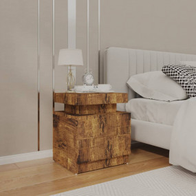 Bedside Cabinet Smoked Oak Engineered Wood Medium Bedsi...