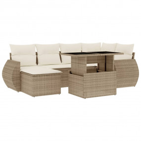 Garden Sofa Set Beige PE rattan, powder-coated steel, t...