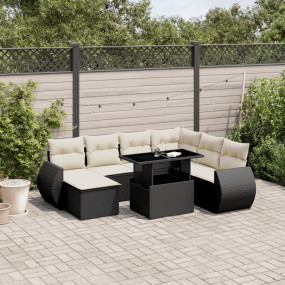 Garden Sofa Set Black Poly Rattan Large Adjustable Armr...