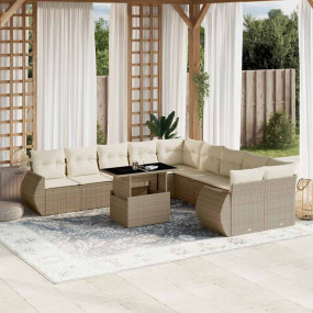 Garden Sofa Set Beige PE rattan Large Adjustable Armres...