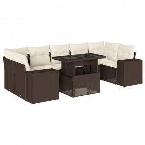 Garden Sofa Set Brown PE rattan, powder-coated steel, t...