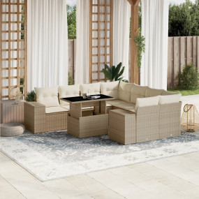 Garden Sofa Set Beige PE Rattan Large UV-Resistant Mate...