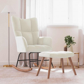 Rocking Chair With Stool Cream White Velvet Medium Rock...