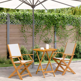 Bistro Set Cream White Solid acacia wood Compact Foldab...