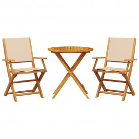 Bistro Set Beige Solid acacia wood, fabric (100% polyes...