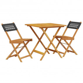 Bistro Set Black Solid acacia wood Compact Foldable Bis...