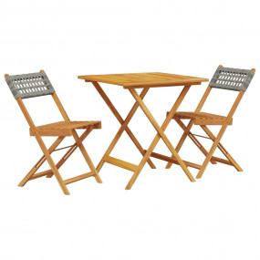 Bistro Set Gray Solid acacia wood Compact Collapsible
