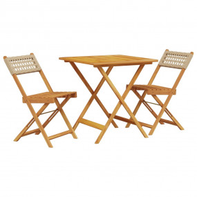 Bistro Set Beige Solid acacia wood, PE rattan Regular F...