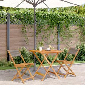 Bistro Set Gray Solid Acacia Wood, Polypropylene Foldab...