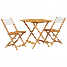 Bistro Set Cream White Solid acacia wood, Fabric (100% ...