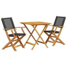 Bistro Set Black, Brown Solid acacia wood, PE rattan St...
