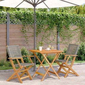 Bistro Set Grey Solid acacia wood, PE rattan 3 Piece Fo...