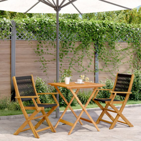 Bistro Set Black and Natural Wood Solid Acacia wood and...
