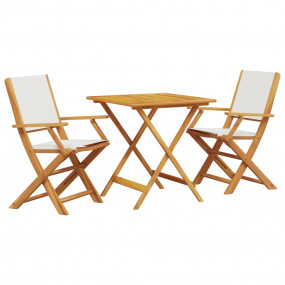 Bistro Set Cream White Solid acacia wood, Fabric (100% ...