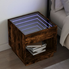 Bedside Table Smoked Oak Engineered wood, Glass Medium