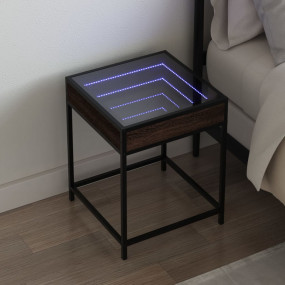 Bedside Table Brown Oak Engineered wood, glass, steel B...