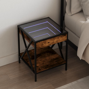 Bedside Table Smoked oak Engineered wood, glass and ste...