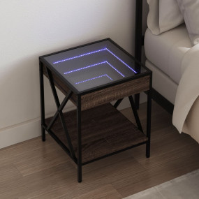Bedside Table Brown Oak Engineered wood, glass, steel S...