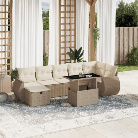 Garden Sofa Set Beige PE Rattan Large Adjustable Armres...