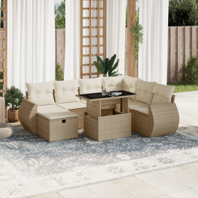 Garden Sofa Set Beige PE rattan Large Adjustable Armres...