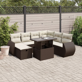 Garden Sofa Set Brown PE Rattan 8 Piece Adjustable Feet