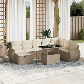 Garden Sofa Set Beige PE Rattan Large Adjustable Armres...