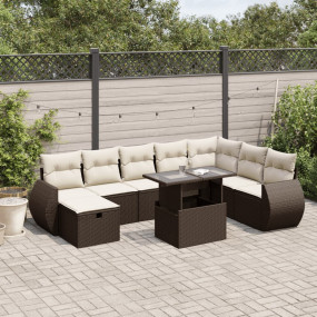 Garden Sofa Set Brown PE Rattan Large Adjustable Armres...