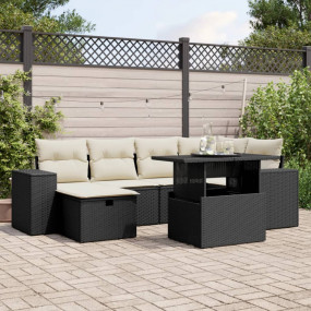Garden Sofa Set Black PE Rattan Large Adjustable Armres...