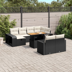 Garden Sofa Set Black PE rattan Large Adjustable Armres...