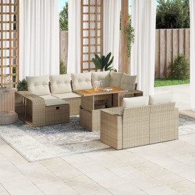 Garden Sofa Set Beige PE Rattan Large Adjustable Armres...